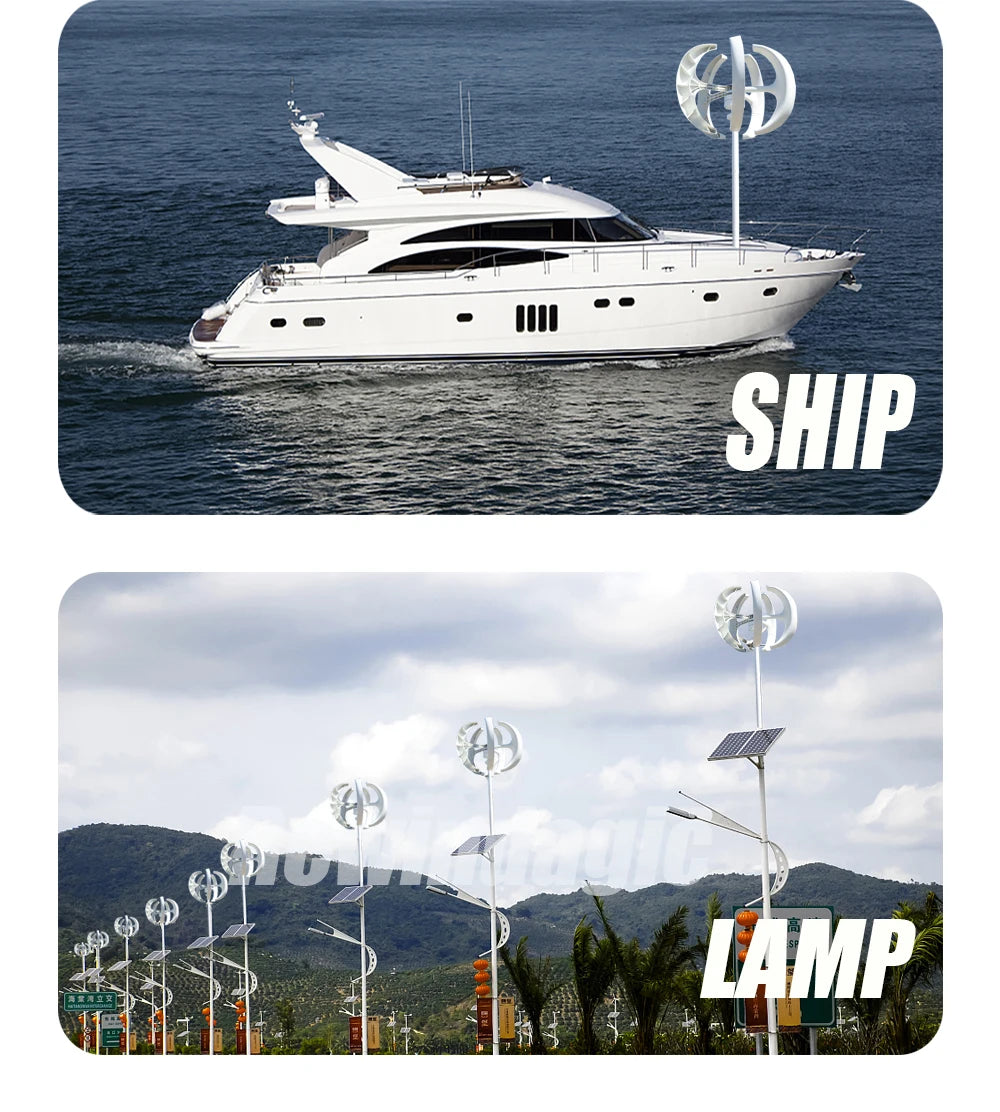 5000W 12V 24V 48V Wind Turbine Generator 5KW Vertical Axis Maglev Windmill With Hybrid Charge Controller For Home Use