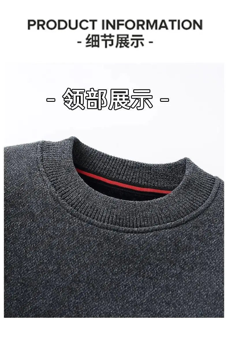 Men's Sweatercoat Autumn Winter O-Neck Knit Letter Plush Fleece Lined Warm Wool Pullover Sweater Men Bottoming Pullovers Jumper