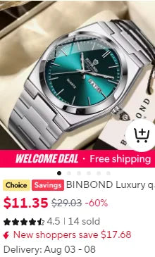 BINBOND Luxury Quartz Watches For Men Luminous Waterproof Auto Date Chronograph Men's Watch Business Sport Fashion Casual Reloj