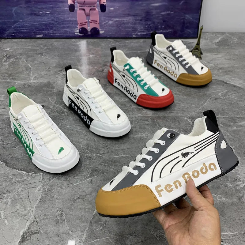 Men Chunky Sneakers Fashion Casual Secondary Leather Cowhide Fabric Breathable Increased Internal Cover Bottom Platform Shoes