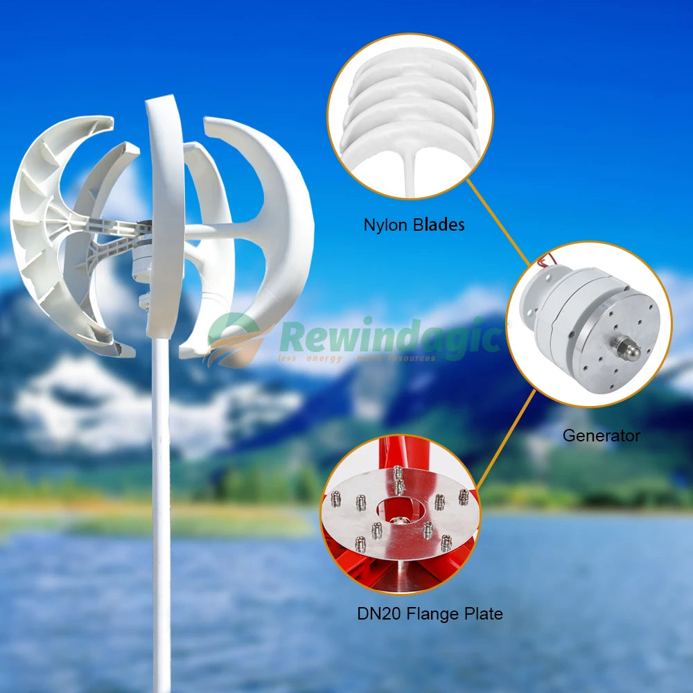 5000W 12V 24V 48V Wind Turbine Generator 5KW Vertical Axis Maglev Windmill With Hybrid Charge Controller For Home Use