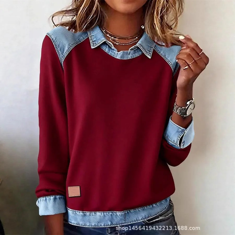 Pull Automne Femme Lapel Long Sleeve Fashionable Autumn And Winter Versatile Patchwork Pullover Womens Loose Knitted Sweater Top