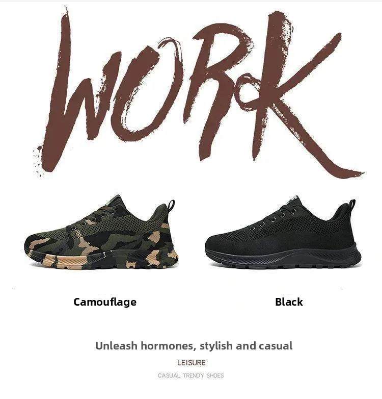 Unisex Camouflage Hiking Shoes Outdoor Training Worksite Safety Shoes Spring Summer Cotton Lined Leather Casual Shoes