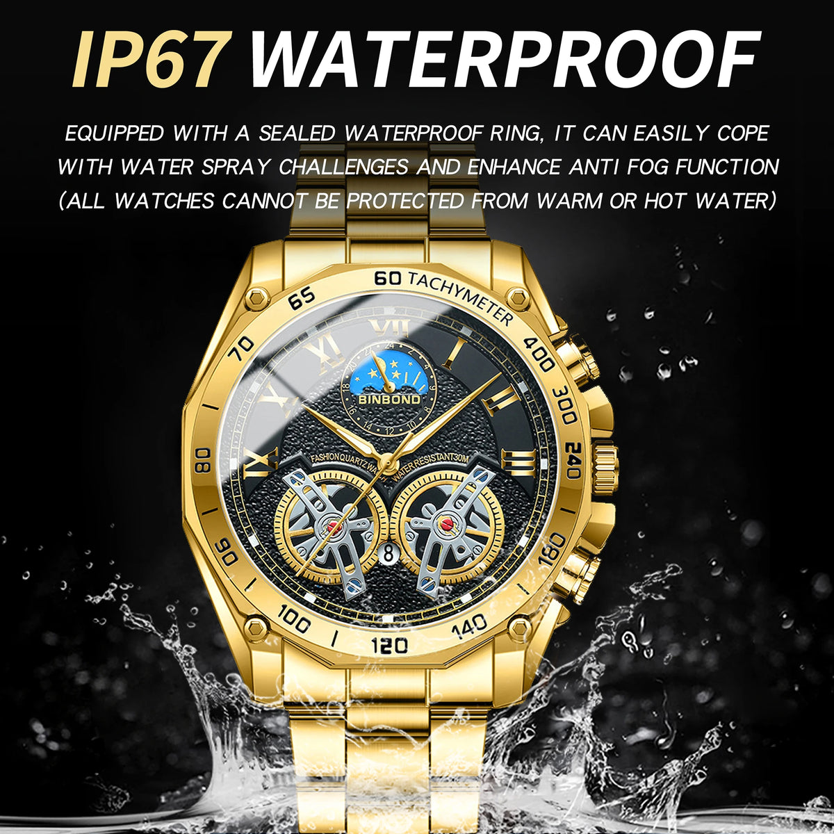 BINBOND Luminous Quartz Watches for Men Luxury Waterproof Accurate Auto Date Men's Watch Sturdy Stainless Steel Casual Reloj