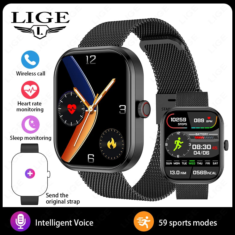 LIGE Smart Watches Ladies Bluetooth Call Sport Bracelet for Android IOS Women‘s Health Monitor Gift Music Clock Smartwatch Pink