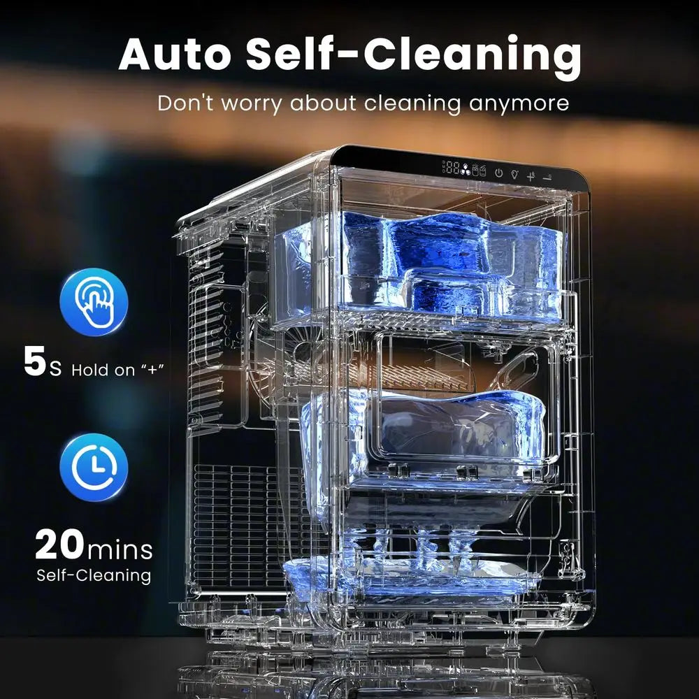 Crescent Ice Maker Countertop, 26.5 Lbs 24H, SelfCleaning, LED Display, Timer, Adjustable Ice Thickness, Portable Ice Machine f