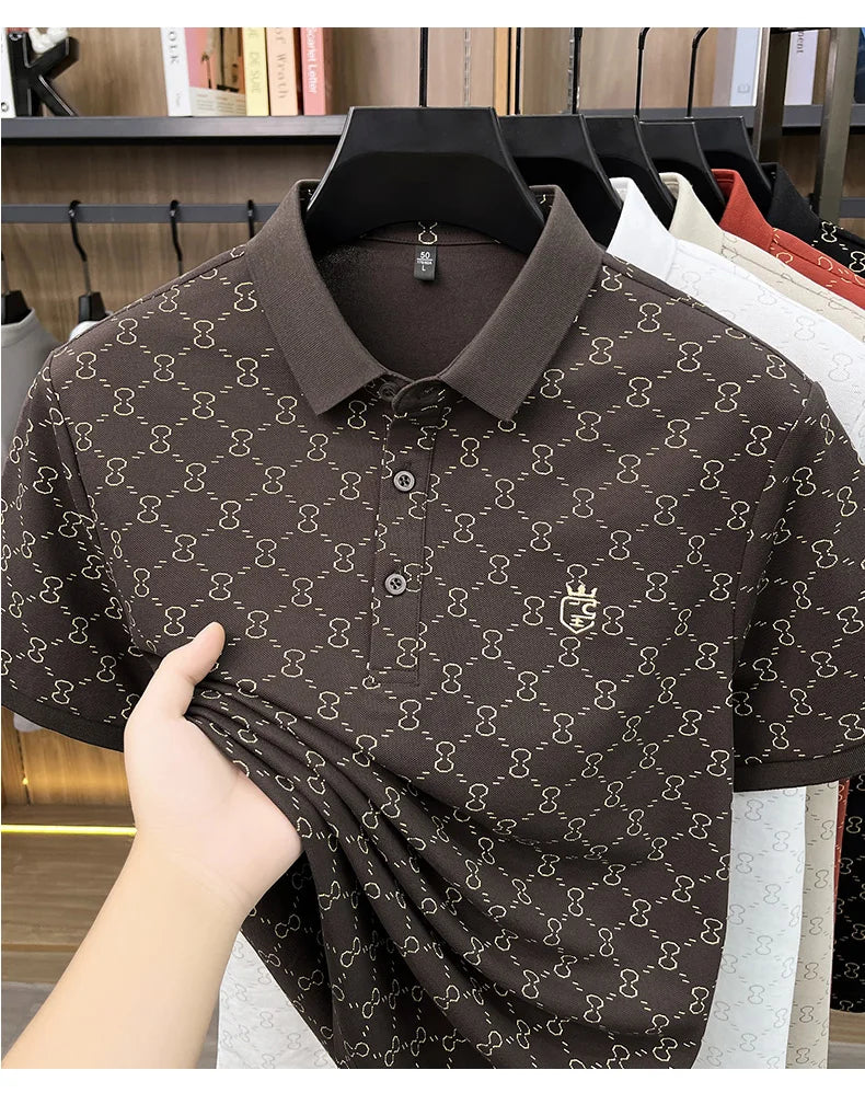Designer brand short sleeve men's polo shirt new high-end printed summer breathable personalized fashion youth casual T-shirt
