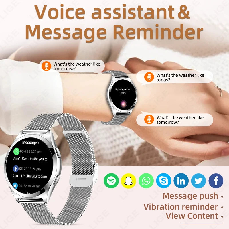 LIGE Luxury Smart Watch For Woman 1.27" Bluetooth Call Custom Dial Women's Bracelet Sports Health Monitor Smartwatch Ladies Gift