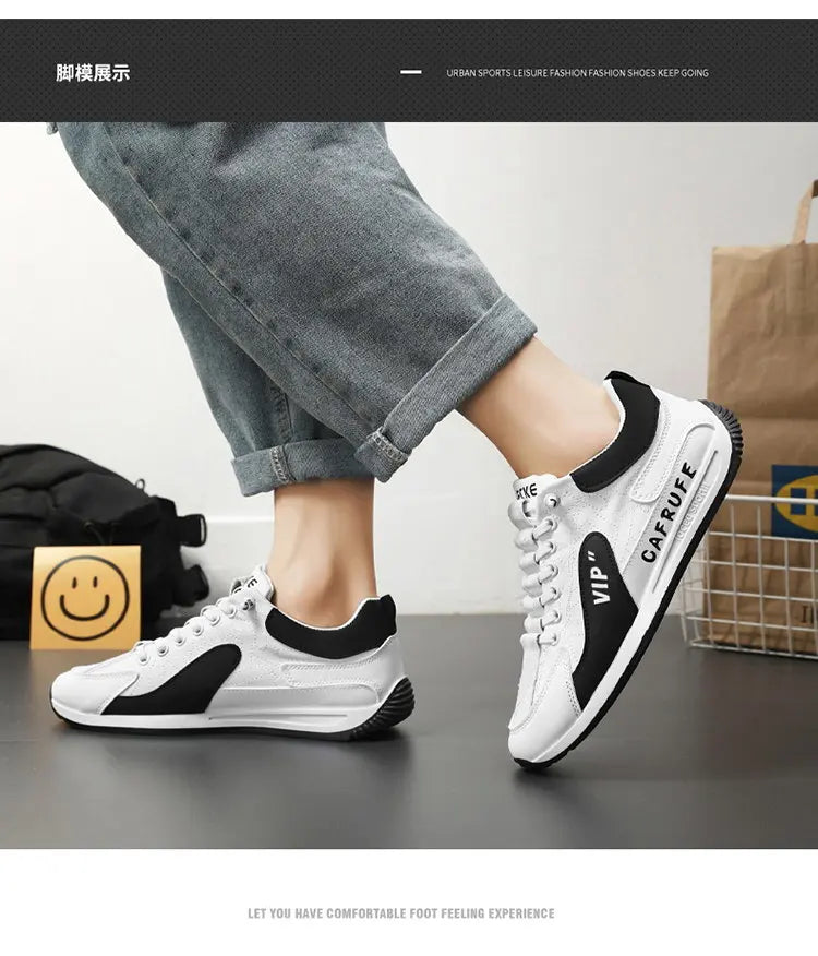 Sneakers Casual Men Retro Running Shoes Fashion Microfiber Leather Fabric Breathable Height Increased Flat Platform Board Shoes