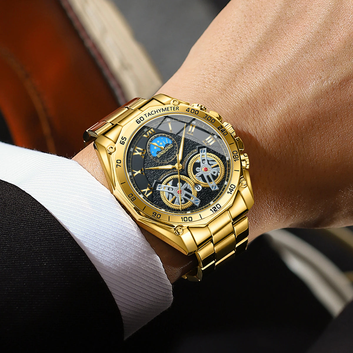BINBOND Luminous Quartz Watches for Men Luxury Waterproof Accurate Auto Date Men's Watch Sturdy Stainless Steel Casual Reloj