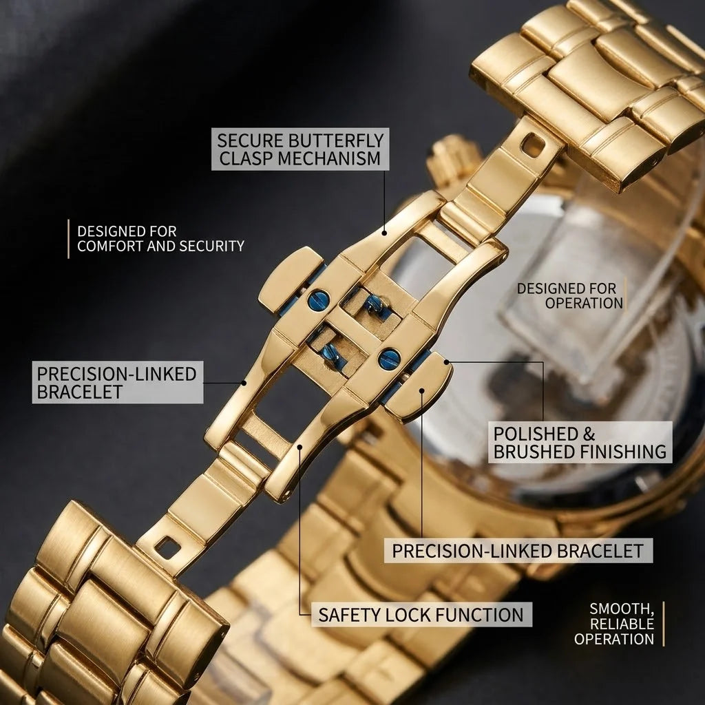 Men's Multifunctional Alloy Wristwatch Quartz Movement Skeleton Dial Tachymeter 24H Display Date Function Alloy Case & Strap