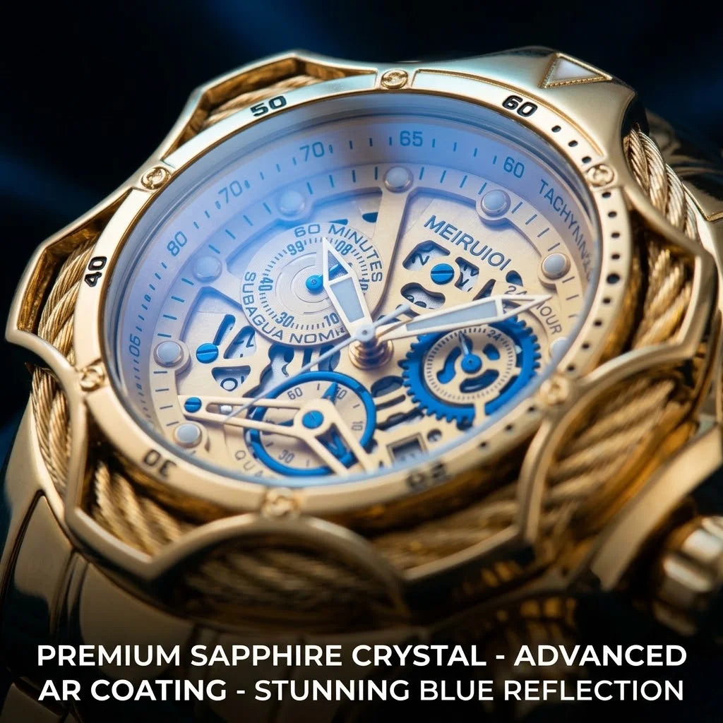 Men's Multifunctional Alloy Wristwatch Quartz Movement Skeleton Dial Tachymeter 24H Display Date Function Alloy Case & Strap