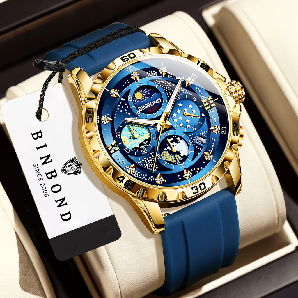 BINBOND Luxury Quartz Watches For Men Luminous Waterproof Auto Date Chronograph Men's Watch Business Sport Fashion Casual Reloj