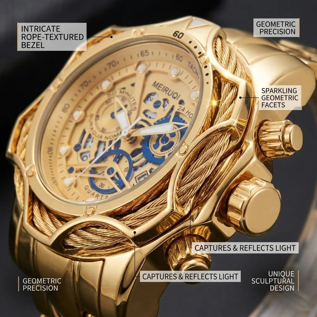 Men's Multifunctional Alloy Wristwatch Quartz Movement Skeleton Dial Tachymeter 24H Display Date Function Alloy Case & Strap