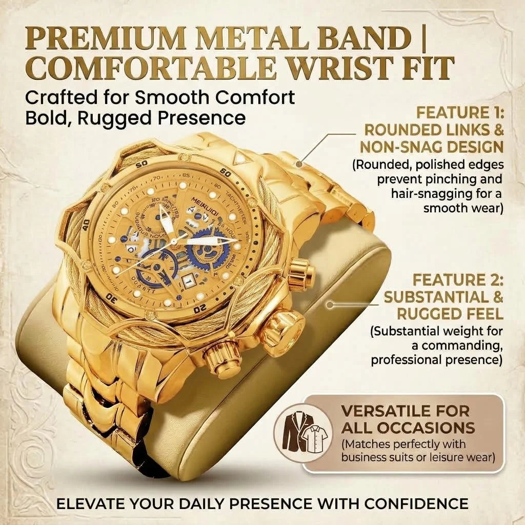 Men's Multifunctional Alloy Wristwatch Quartz Movement Skeleton Dial Tachymeter 24H Display Date Function Alloy Case & Strap