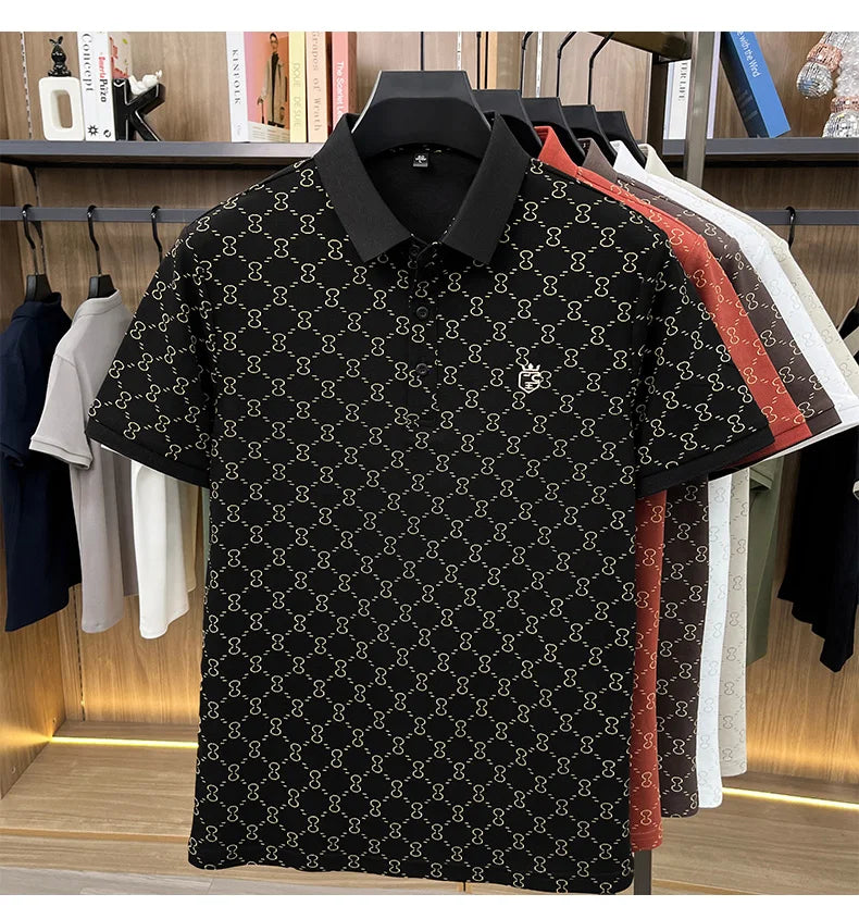 Designer brand short sleeve men's polo shirt new high-end printed summer breathable personalized fashion youth casual T-shirt