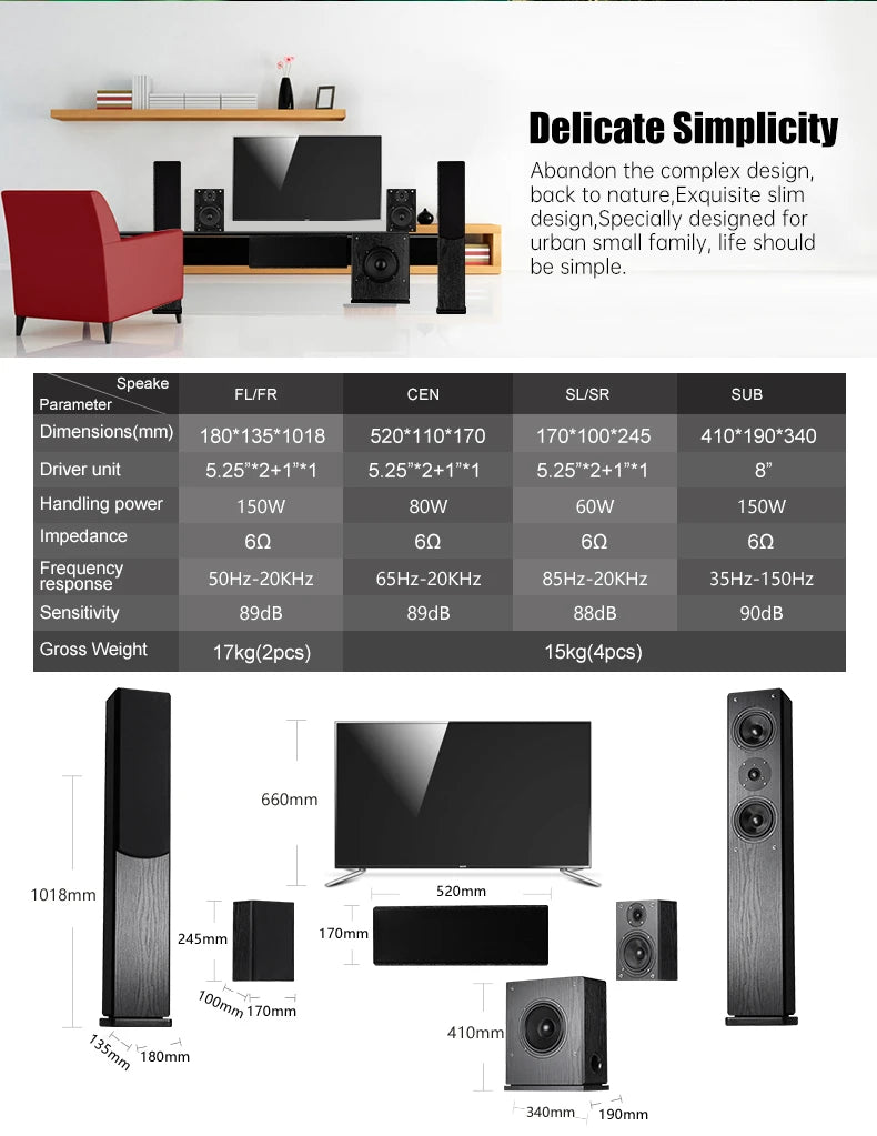 5.1 Passive Home Theater Wooden Speaker