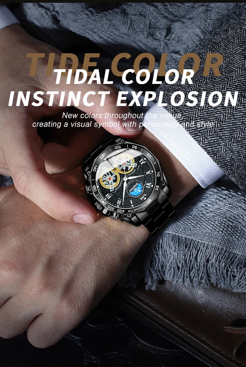 BINBOND Luminous Quartz Watches for Men Luxury Waterproof Accurate Auto Date Men's Watch Sturdy Stainless Steel Casual Reloj