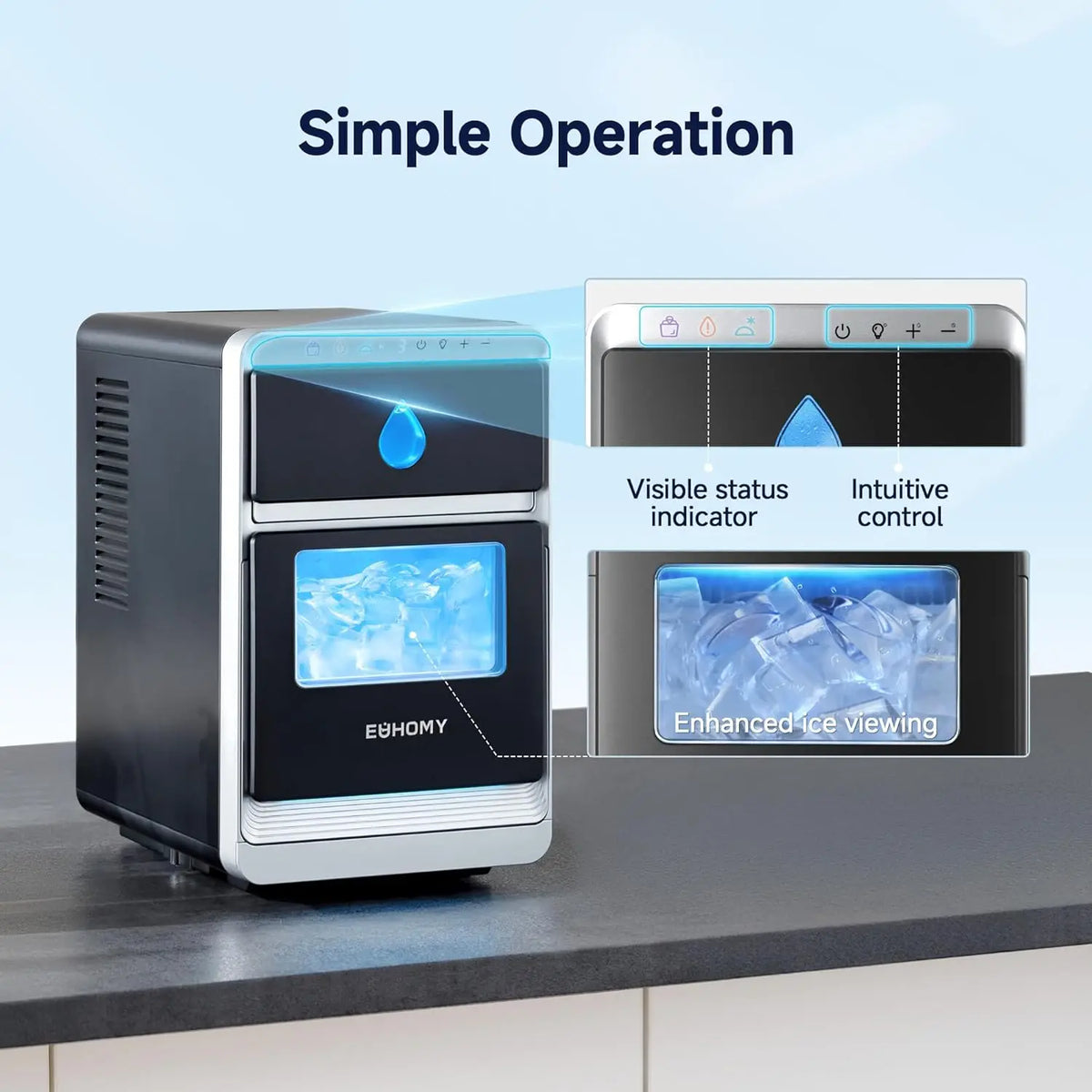 LunaArc Crescent Ice Maker Countertop, 16Pcs Ready in 12Mins, 1600Pcs/Day, Auto Deep Cleaning, Timer, Adjustable Ice Thickness,