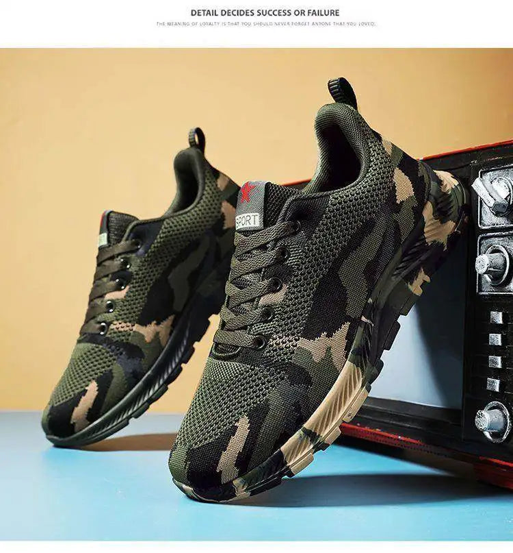 Unisex Camouflage Hiking Shoes Outdoor Training Worksite Safety Shoes Spring Summer Cotton Lined Leather Casual Shoes