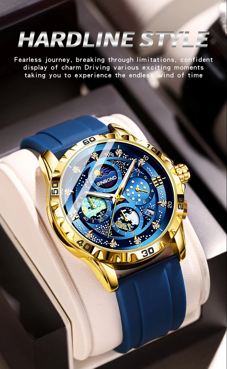 BINBOND Luxury Quartz Watches For Men Luminous Waterproof Auto Date Chronograph Men's Watch Business Sport Fashion Casual Reloj