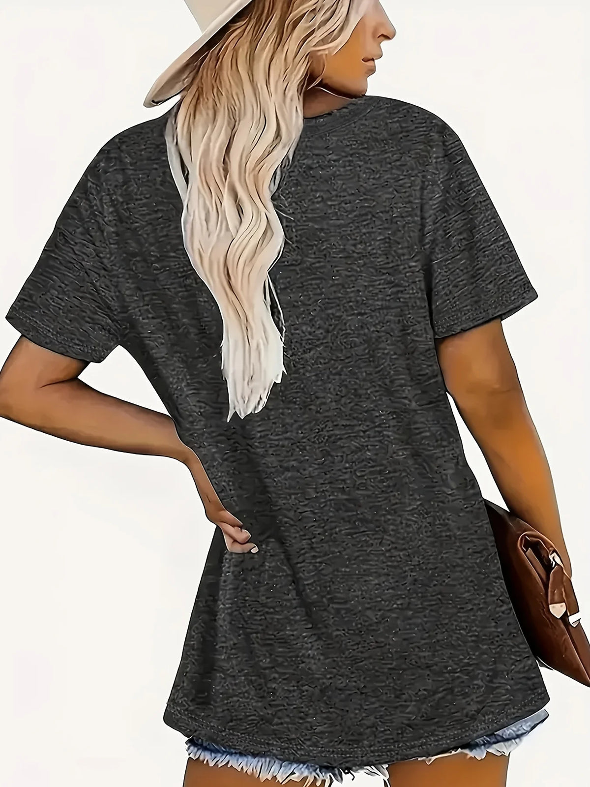 Moon Mandala Women's Tee - Boho Celestial Graphic, Casual Dark Gray Top