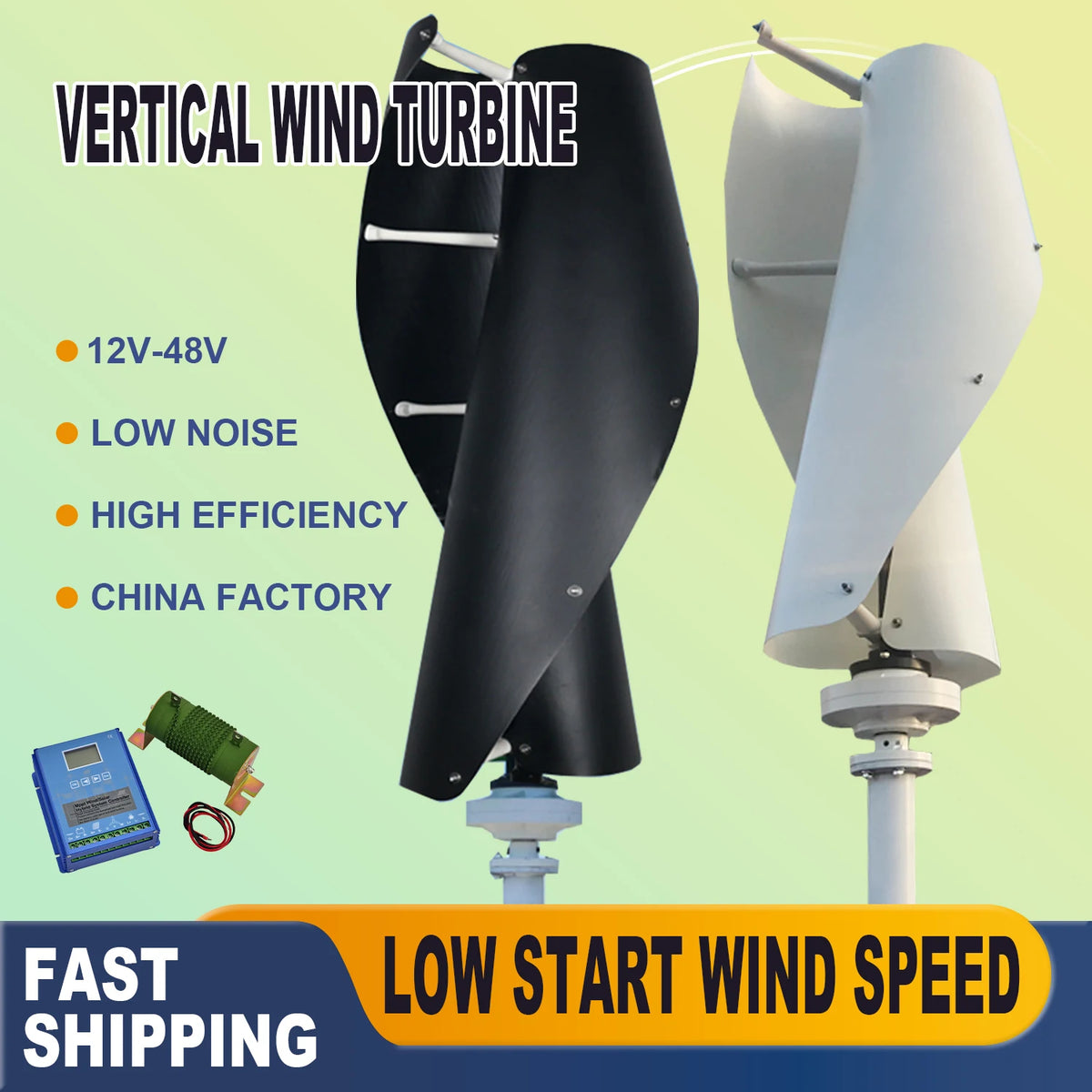 Free Energy 20000W 12V 24V 48V 2Blades Wind Power Turbine Generator With Mppt Charge Controller Vertical Axis For Farm Home Use