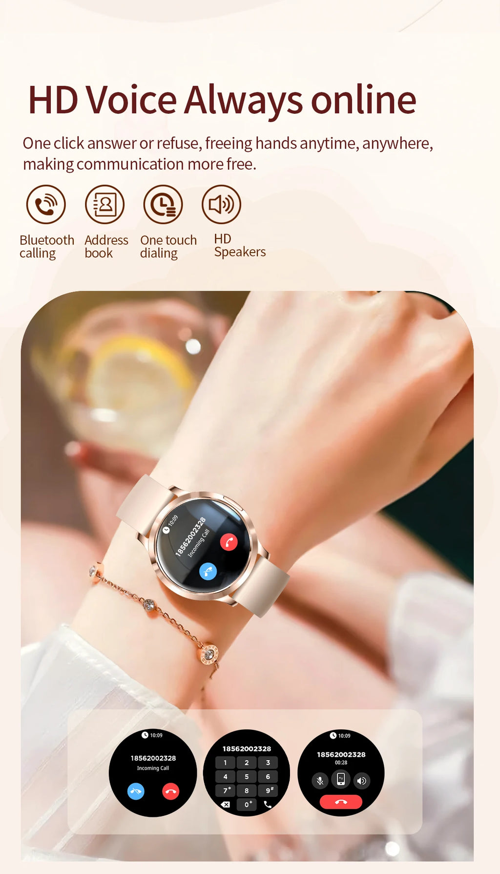 New Smart Watch Women 1.32"Ultra-thin AMOLED HD Screen Sport Fitness Bracelet Custom Watch Face Bluetooth Call Luxury Smartwatch