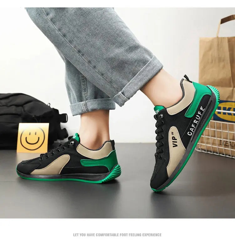 Sneakers Casual Men Retro Running Shoes Fashion Microfiber Leather Fabric Breathable Height Increased Flat Platform Board Shoes