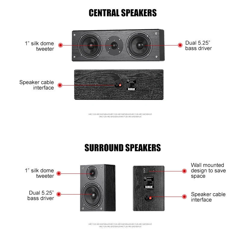 5.1 Passive Home Theater Wooden Speaker