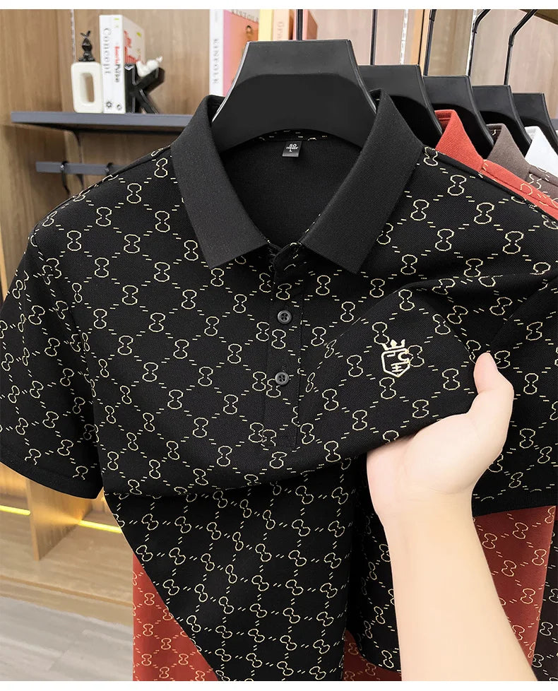 Designer brand short sleeve men's polo shirt new high-end printed summer breathable personalized fashion youth casual T-shirt