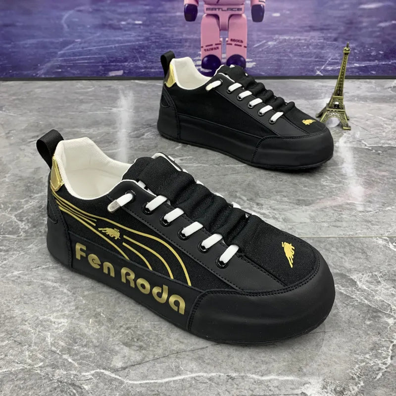 Men Chunky Sneakers Fashion Casual Secondary Leather Cowhide Fabric Breathable Increased Internal Cover Bottom Platform Shoes