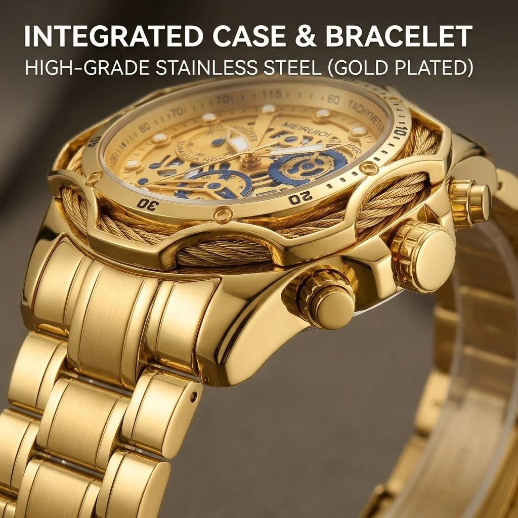 Men's Multifunctional Alloy Wristwatch Quartz Movement Skeleton Dial Tachymeter 24H Display Date Function Alloy Case & Strap