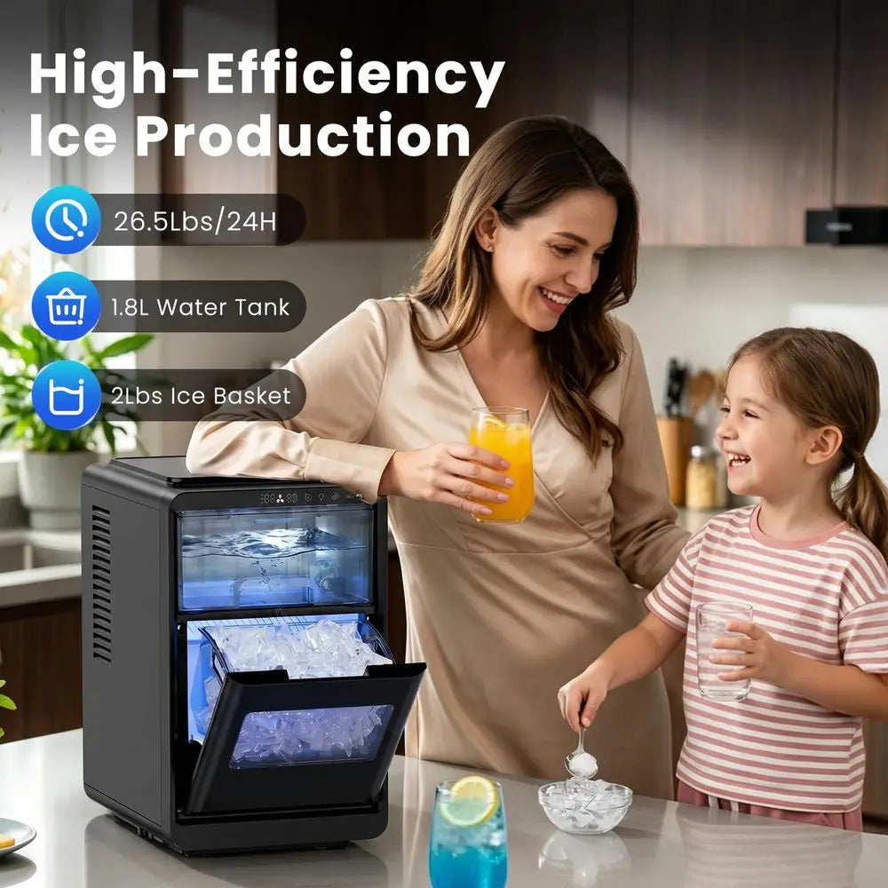Crescent Ice Maker Countertop, 26.5 Lbs 24H, SelfCleaning, LED Display, Timer, Adjustable Ice Thickness, Portable Ice Machine f
