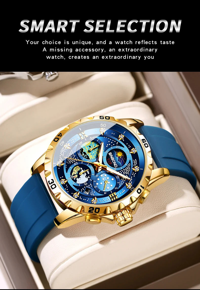 BINBOND Luxury Quartz Watches For Men Luminous Waterproof Auto Date Chronograph Men's Watch Business Sport Fashion Casual Reloj