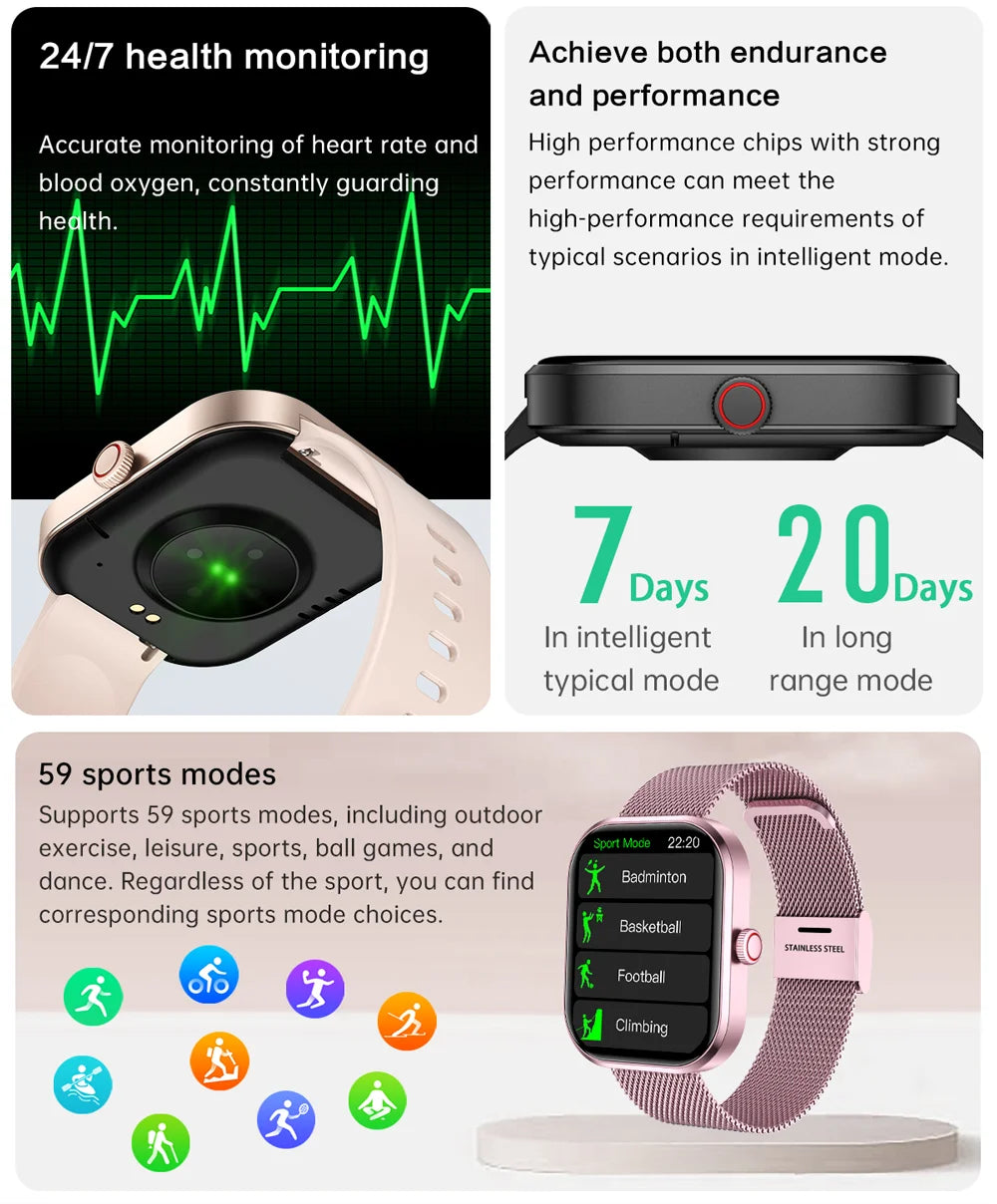 LIGE Smart Watches Ladies Bluetooth Call Sport Bracelet for Android IOS Women‘s Health Monitor Gift Music Clock Smartwatch Pink