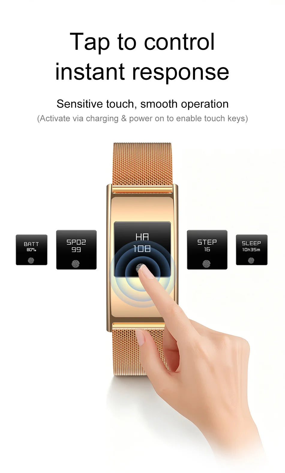 2026New 4.9mm Ultra-Thin SmartBracelet 24/7Health Monitoring IP68 Waterproof  Sports Mode Bluetooth Call Smart Bracelet Women