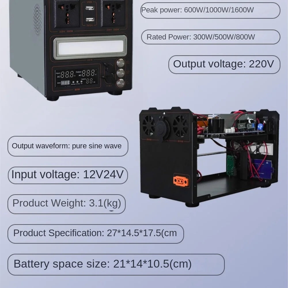 Pure Sine Wave Inverter 12V24V To 220V Lithium Battery Energy Storage Outdoor Mobile Power Supply Assembly Accessories Kit