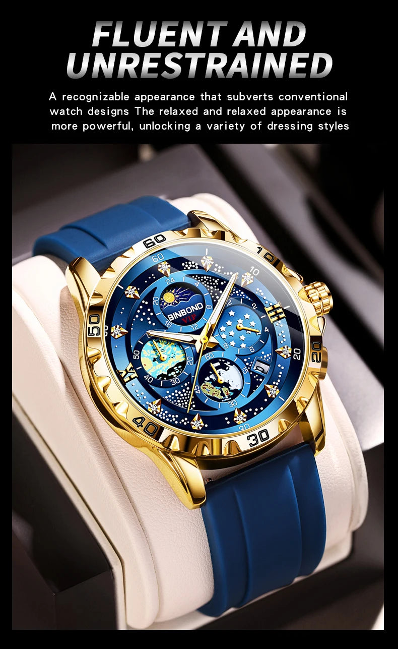 BINBOND Luxury Quartz Watches For Men Luminous Waterproof Auto Date Chronograph Men's Watch Business Sport Fashion Casual Reloj