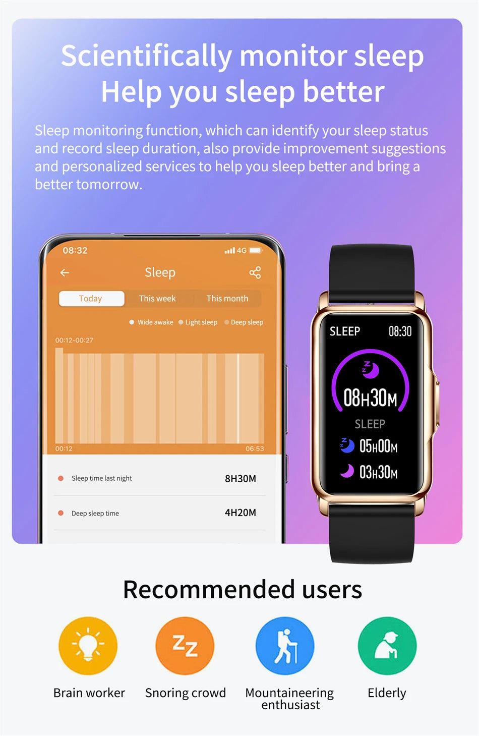 LIGE New Fitness Tracker Bracelet Smart Watch for Women Men Sports Band Pedometer Heart Rate Sleep Monitor Waterproof Smartwatch