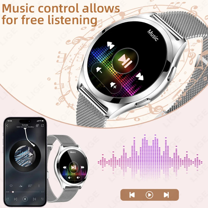 LIGE Luxury Smart Watch For Woman 1.27" Bluetooth Call Custom Dial Women's Bracelet Sports Health Monitor Smartwatch Ladies Gift