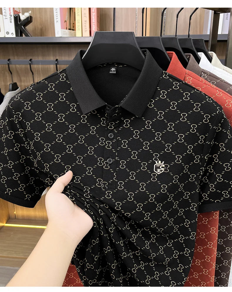 Designer brand short sleeve men's polo shirt new high-end printed summer breathable personalized fashion youth casual T-shirt