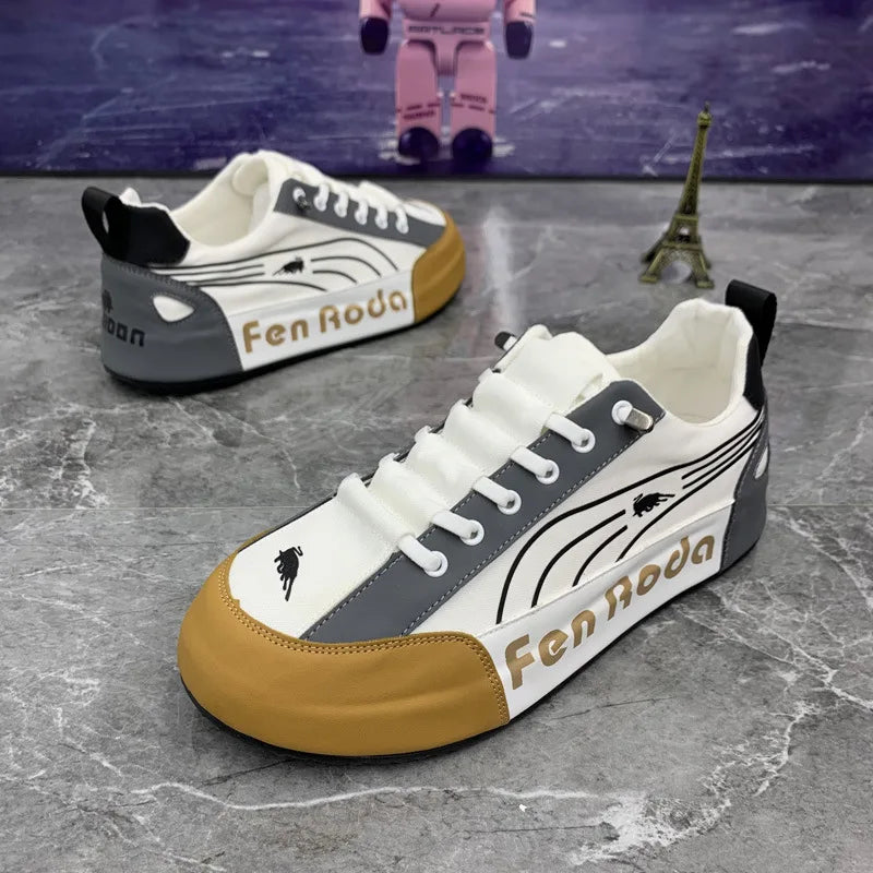Men Chunky Sneakers Fashion Casual Secondary Leather Cowhide Fabric Breathable Increased Internal Cover Bottom Platform Shoes