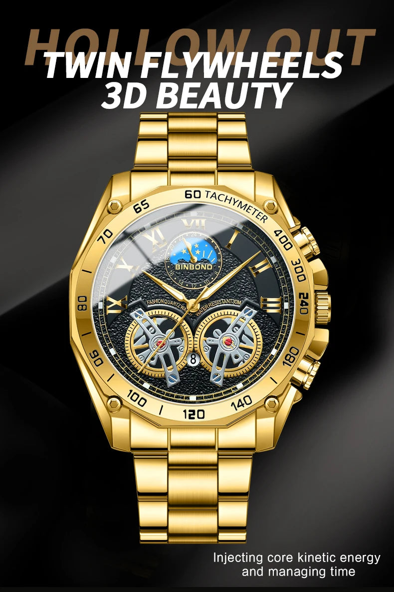 BINBOND Men Quartz Watch Luxury Analog Decorative Dial Military Sports Wristwatch Waterproof Casual Outdoor Men's Wrist Watch