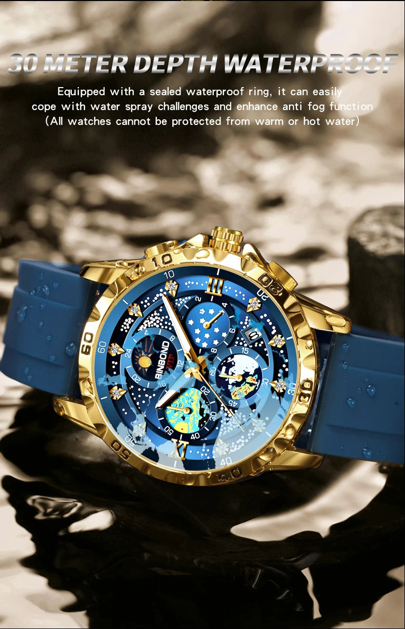 BINBOND Luxury Quartz Watches For Men Luminous Waterproof Auto Date Chronograph Men's Watch Business Sport Fashion Casual Reloj