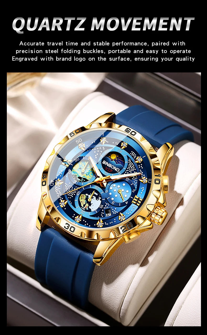 BINBOND Luxury Quartz Watches For Men Luminous Waterproof Auto Date Chronograph Men's Watch Business Sport Fashion Casual Reloj