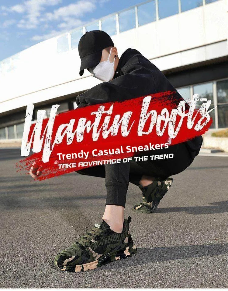 Unisex Camouflage Hiking Shoes Outdoor Training Worksite Safety Shoes Spring Summer Cotton Lined Leather Casual Shoes