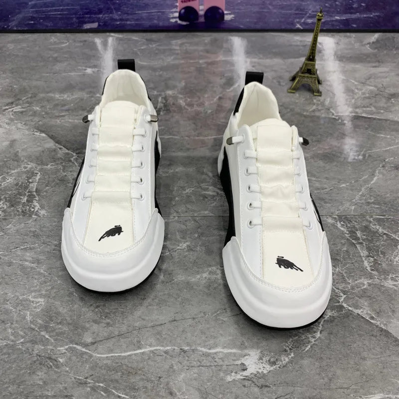 Men Chunky Sneakers Fashion Casual Secondary Leather Cowhide Fabric Breathable Increased Internal Cover Bottom Platform Shoes