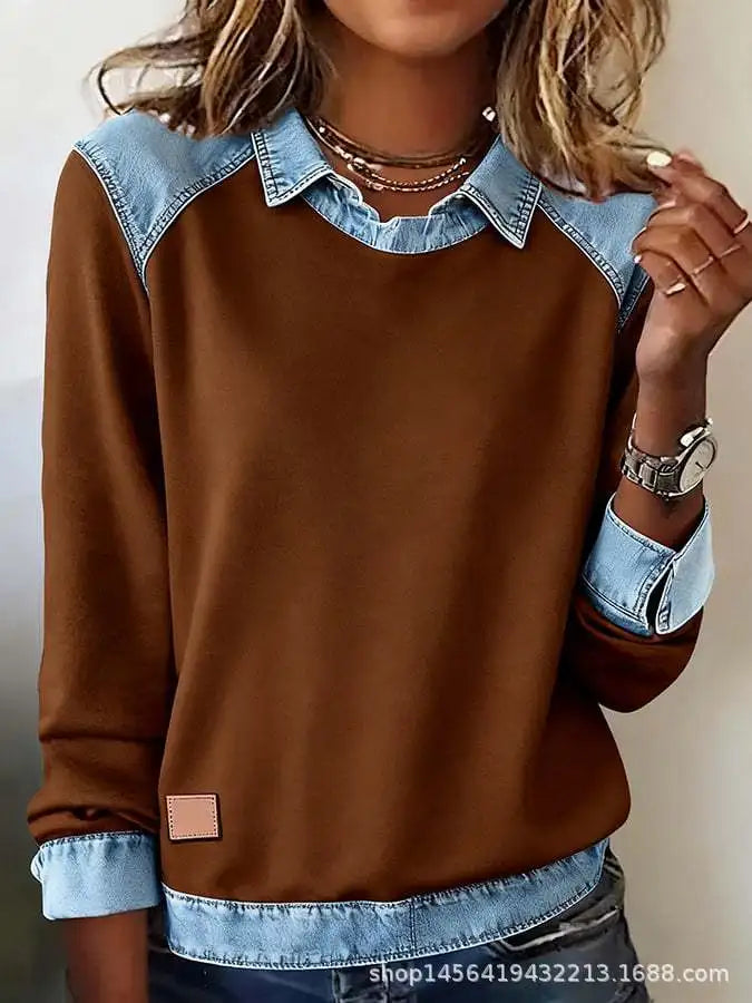 Pull Automne Femme Lapel Long Sleeve Fashionable Autumn And Winter Versatile Patchwork Pullover Womens Loose Knitted Sweater Top