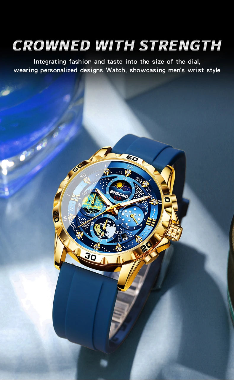 BINBOND Luxury Quartz Watches For Men Luminous Waterproof Auto Date Chronograph Men's Watch Business Sport Fashion Casual Reloj
